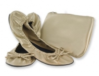 Sidekicks Foldable Ballet Flats Shoes w/ Carrying Case GOLD LARGE