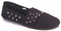 Womens Canvas Slip on Shoes Flats W/ Gunmetal Pyramid Studs (5/6, Black 3012)