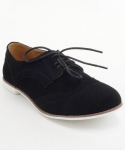 Qupid Strip-108 Vegan Lace Up Lace Detail Oxford Shoes BLACK (7.5)