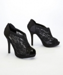 Wedding & Bridesmaid Shoes Lace High Heel Shootie with Flatback Crystals Black