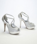 Wedding & Bridesmaid Shoes Silver Peep Toe Glitter X Face Pumps Silver