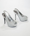 Wedding & Bridesmaid Shoes Glitter Peep Toe High Heel Slingback Silver