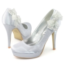 Shoezy Ladies Satin Wedding Dress Ankle Bow Diamantes Platform Heels Shoes
