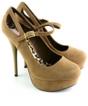 Qupid NEUTRAL-02 Classic Platform High Heel Stiletto Mary Jane Cut Out Pump, Taupe Velvet, 6