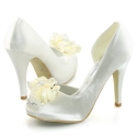 Shoezy Womens Ivory Satin High Heels Flower Crystal Stiletto Wedding Party Dress Shoes