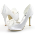 Shoezy Womens White Satin High Heels Flower Crystal Stiletto Wedding Party Dress Shoes