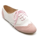 Ollio Women's Shoe Classics Lace Up Dress Low Flat Heel Multi Colored Oxford (6 B(M) US, Pink-White)