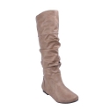 QUPID NEO-144 Women's Classic Basic Casual Slouchy Flat Knee High Boots, Color:TAUPE, Size:5.5