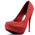 Women's Top Moda Special-68 Red Sparkly Satin Almond Stiletto Pumps Shoes, Red, 5.5