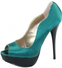 Women's Qupid Neutral-174 Green Satin Peep Toe Pumps Shoes, Green Satin, 7