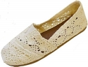 Womens Canvas Crochet Slip on Shoes Flats (7/8, Cream 3008)