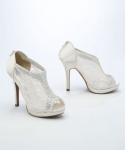 Wedding & Bridesmaid Shoes Lace High Heel Shootie with Flatback Crystals Ivory