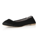 Dessy Matte Satin Ballet Flats with Pleated Toe Detail - Black - Size 6