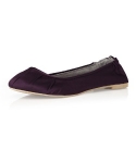 Dessy Matte Satin Ballet Flats with Pleated Toe Detail - Aubergine - Size 6