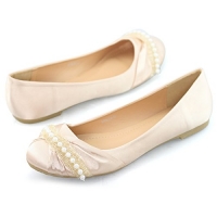 SHOEZY New Womens Wedding Pearls Comfort Casual Satin Bridesmaid Ballet Flats Shoes