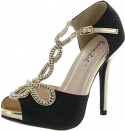 BONNIBEL TIARA-2 Women Stiletto Heel Glitter Evening Wedding Promo Sandals Shoes, Color:BLACK, Size:6.5