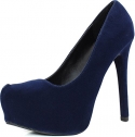 Women's Qupid High Heel Almond Toe Platform Classic Stiletto Pump Shoes,5.5 B(M) US,Blue Ve