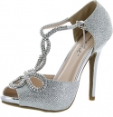 Bonnibel Womens Tiara-2 Stiletto Heel Glitter Evening Wedding Promo Sandals Shoes,Silver,6