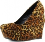 Women's Qupid Taken-01 Camel Leopard Velvet Wedges High Heel Shoes, Camel, 5.5