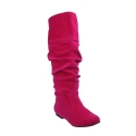 QUPID NEO-144 Women's Classic Basic Casual Slouchy Flat Knee High Boots, Color:FUCHSIA, Size:6