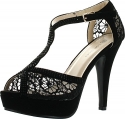 JJF Shoes HY Black Formal Evening Party Lace Ankle T-Strap Peep Toe Stiletto High Heel Pumps-5.5