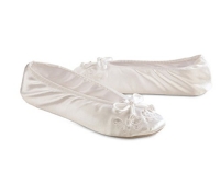 Isotoner Women's Embroidered Satin Ballerina Slipper,LG 8-9, White