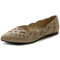 Ollio Women's Shoe Pointed Toe Patterned Cutout Glitter Ballet Flat (5.5 B(M) US, Beige)