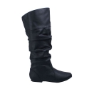 QUPID NEO-144 Women's Classic Basic Casual Slouchy Flat Knee High Boots, Color:BLACK, Size:6