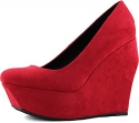 Women's Qupid Taken-01 Velvet Wedges High Heel Fashion Shoes, Red, 6 M US