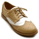 Ollio Women's Flat Shoe Wingtip Lace Up Two Tone Oxford(6 B(M) US, Sand)