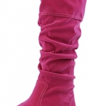 Women's Qupid Cognac Leatherette Basic Slouchy Knee High Flat Boot (Neo144),Neo-144v3.0 Fuchsia Velvet 5.5