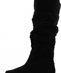 Women's Qupid Cognac Leatherette Basic Slouchy Knee High Flat Boot (Neo144),Neo-144v3.0 Black Velvet 5.5