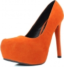 Qupid Women's Marquise06 Velvet Almond Toe Platform Stiletto Pump Orange Velvet, 5.5
