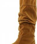 Qupid NEO-144 Classic Basic Casual Slouchy Flat Knee High Boot Rust Velvet 5.5