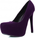 Qupid Women's Marquise06 Velvet Almond Toe Platform Stiletto Pump Purple Velvet, 5.5