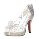 littleboutique Night club platform lace crystal rhinestone party peep toe pumps wedding bridal high heel summer shoe white 4