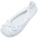ISOTONER Womens Rose Quilted Satin Ballerina Slippers with Rhinestones (Small (5 - 6), White)