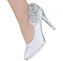 Getmorebeauty Women's Silver Rose Flower Crystal Glitter Wedding Shoes 5 B(M) US