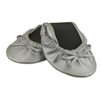 Solemates Purse Pal Foldable Bowed Ballet Flats w/ Expandable Tote Bag for Carrying Heels (Small (5 - 6.5), Silver)