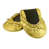 Solemates Purse Pal Foldable Bowed Ballet Flats w/ Expandable Tote Bag for Carrying Heels (Small (5 - 6.5), Gold)