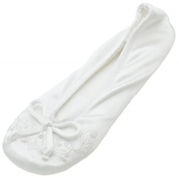 ISOTONER Women's Embroidered Pearl Satin Ballerina Slippers White X-Large 9.5-10.5