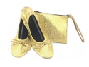 Shoes 18 Women's Foldable Portable Travel Ballet Flat Shoes w/ Matching Carrying Case Gold Sequin 5/6
