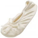 ISOTONER Satin Pearl Ballerina Girl's Slippers Ivory Large 2-3
