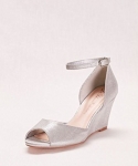 Peep Toe Wedge with Ankle Strap Style BHALF21, Silver Metallic, 6.5