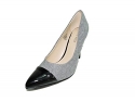 Nine West Gimmelo Grey Fabric, Black Patent leather cap toe 4 heels, Pumps Size 7 M