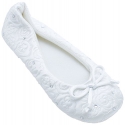 On Your Feet Women's Rose Quilted Satin Ballerina Slippers with Rhinestones White Medium 6.5-7.5