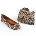 Sidekicks Womens Leopard Print Foldable Ballet Flats with Carrying Case