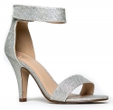 Delicious Rosela Open Toe High Heel Ankle Strap Sandal,Silver Shimmer,5.5