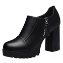 Freerun Women's Platform Block Heel Side-Zippers PU Pumps Shoes (7.5 B(M)US,black)
