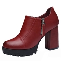Freerun Women's Platform Block Heel Side-Zippers PU Pumps Shoes (6 B(M)US,red)